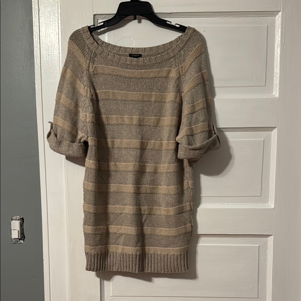 Ann Taylor Taupe Striped Scoop Neck Sweater